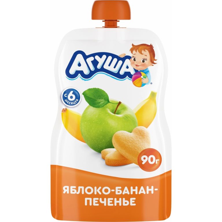 Пюре фруктовое «Агуша» Яблоко-Банан-Печенье 90 г